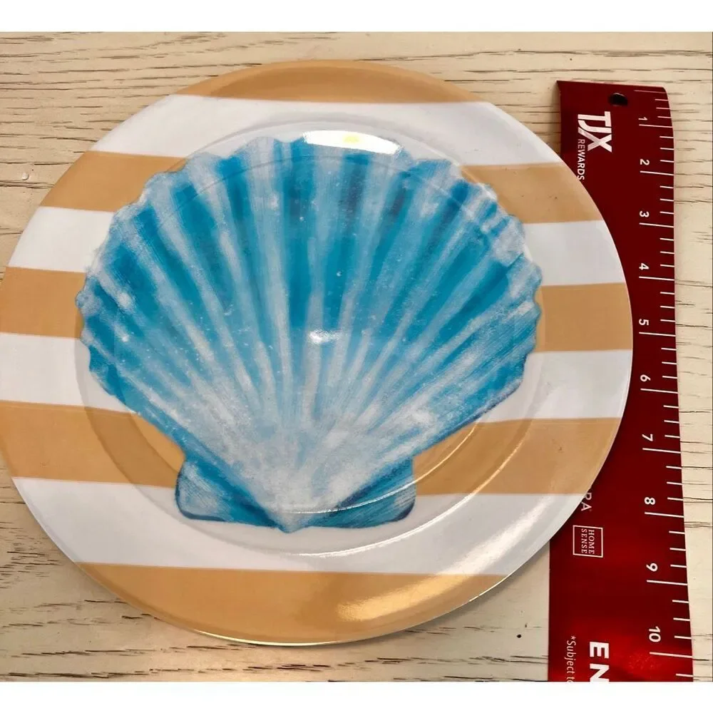 Set of 2 Sigrid Olsen Aqua Blue & White Seashell Pattern Melamine Plates